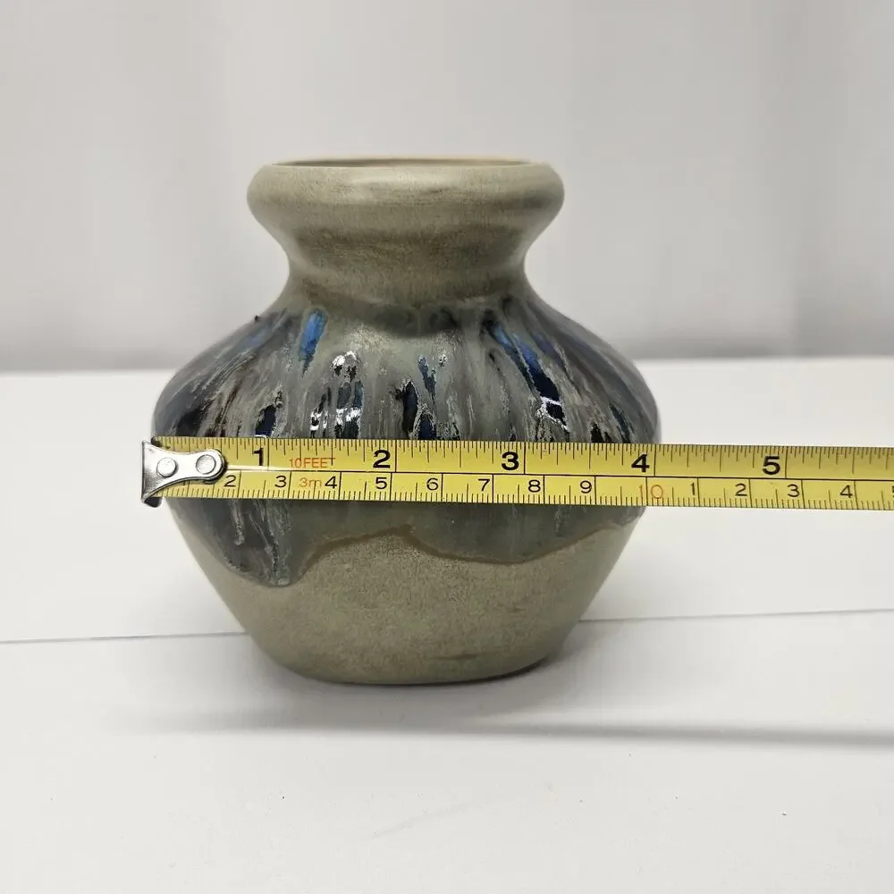 Vintage 90s Studio Art Artist Signed Mini Glazed Pottery Vase 5x4